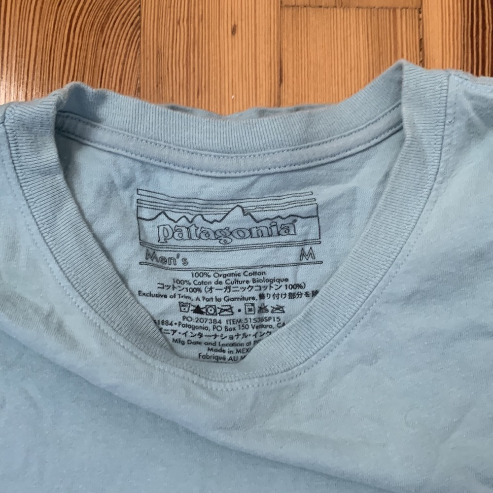 Patagonia Light Blue Short Sleeve Tee with Navy Logo - Picture 2 of 3